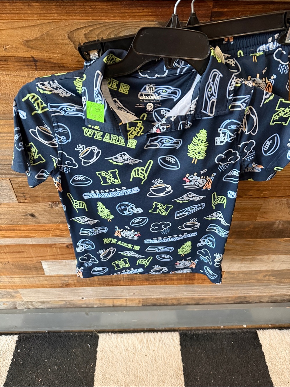 chubbies Navy and Neon Green Seattle-Themed Polo